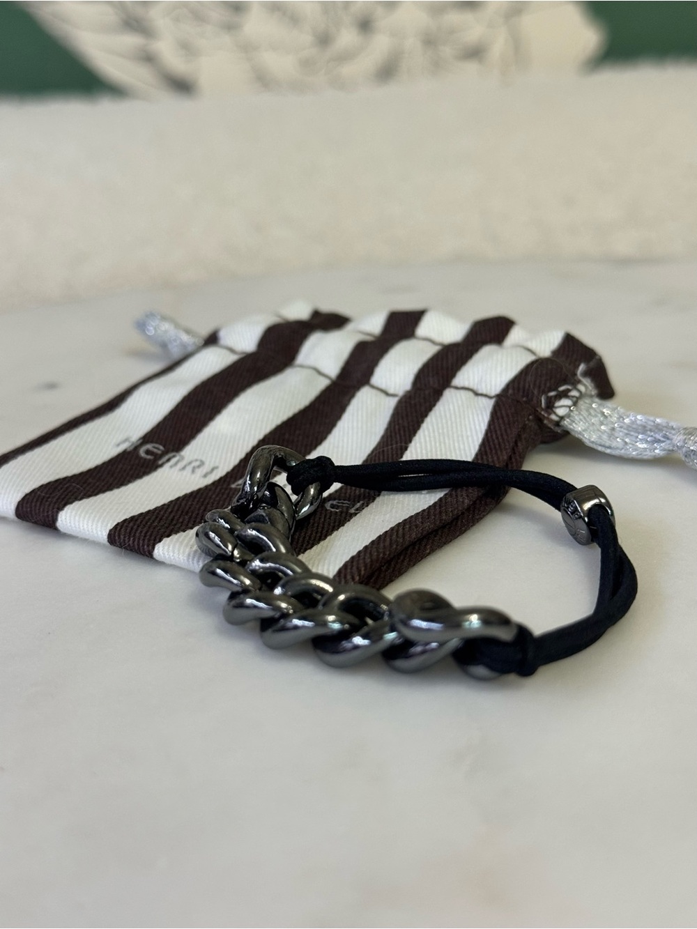 henri bendel Gunmetal Chain Bracelet with Black Band w/Dustbag